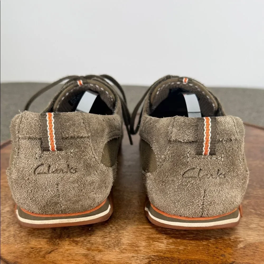 Clarks Shoes Mens 10 Green Suede Loafers Boat Moccasin Lace Up Casual